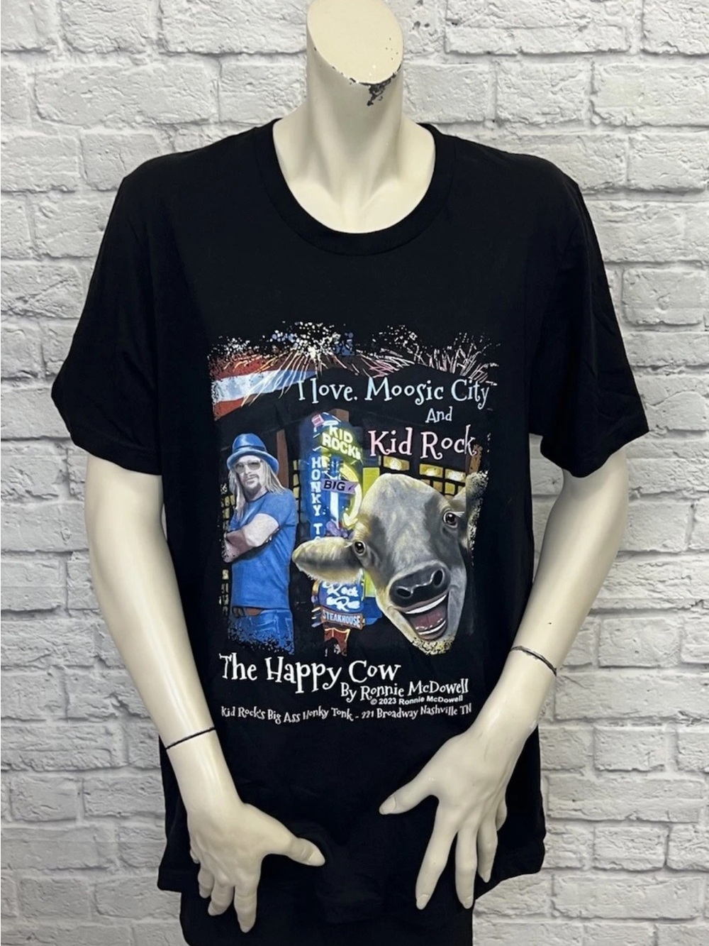 BELLA + CANVAS UNISEX KID ROCK MOOSIC CITY HAPPY COW SHORT SLEEVE TEE TOP SIZE L